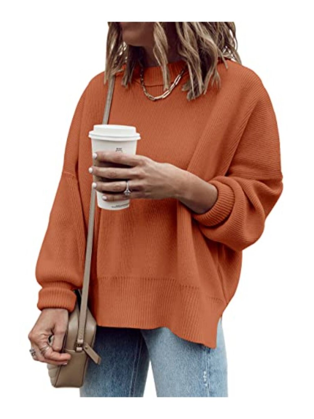 Oversized Tunic Sweater Ribbed Knit Crewneck Pullover Long Sleeve